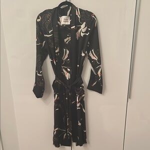 Little Moon Black Floral Wrap Dress Coat